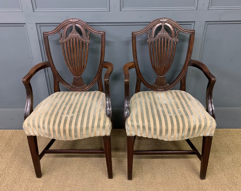 Pair of Georgian Mahogany Shield Back Armchairs