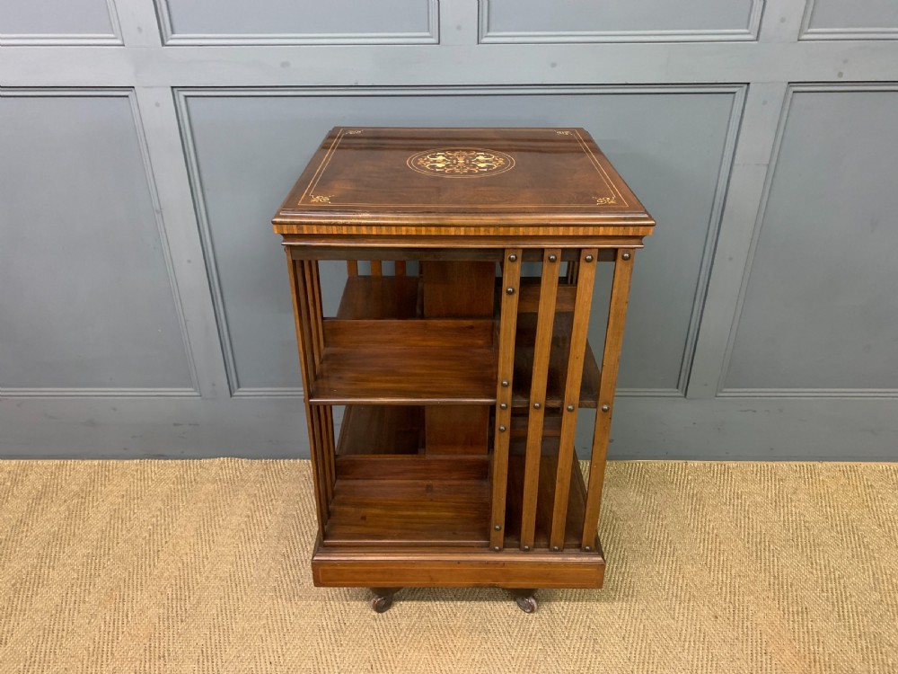 Edwardian Inlaid Revolving Bookcase by Maple and Co. View II
