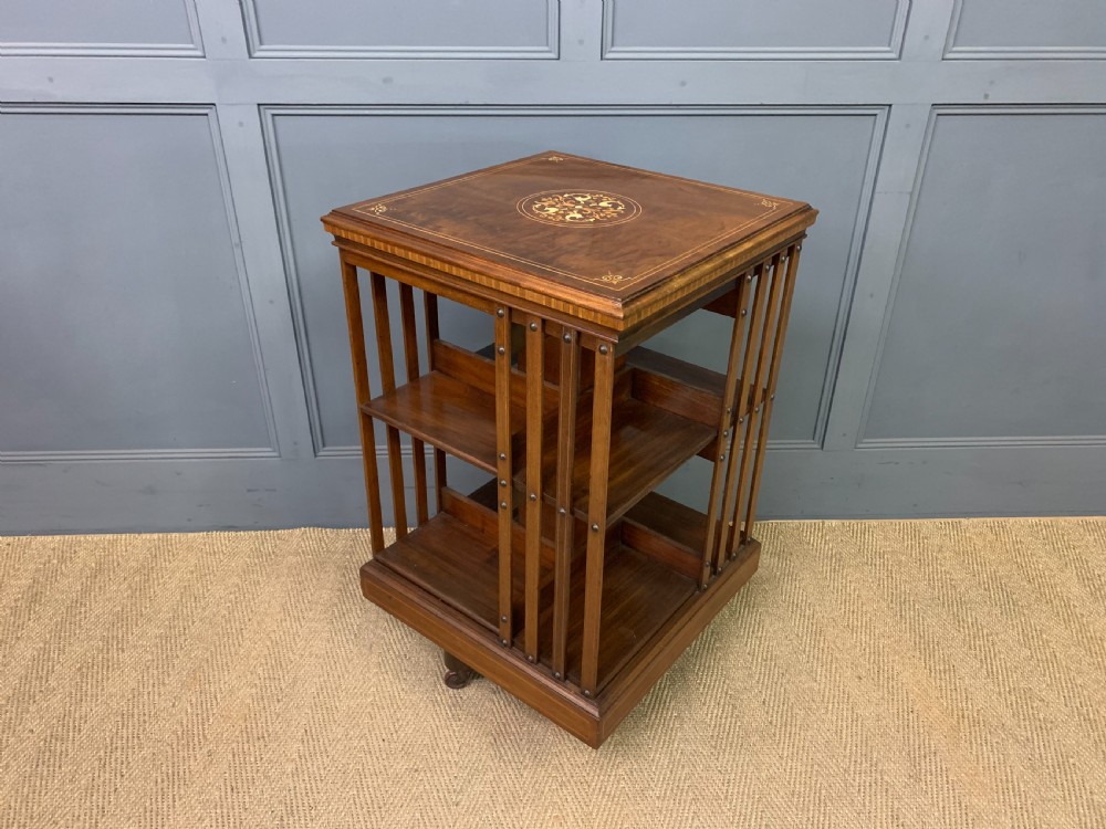 Edwardian Inlaid Revolving Bookcase by Maple and Co. View X