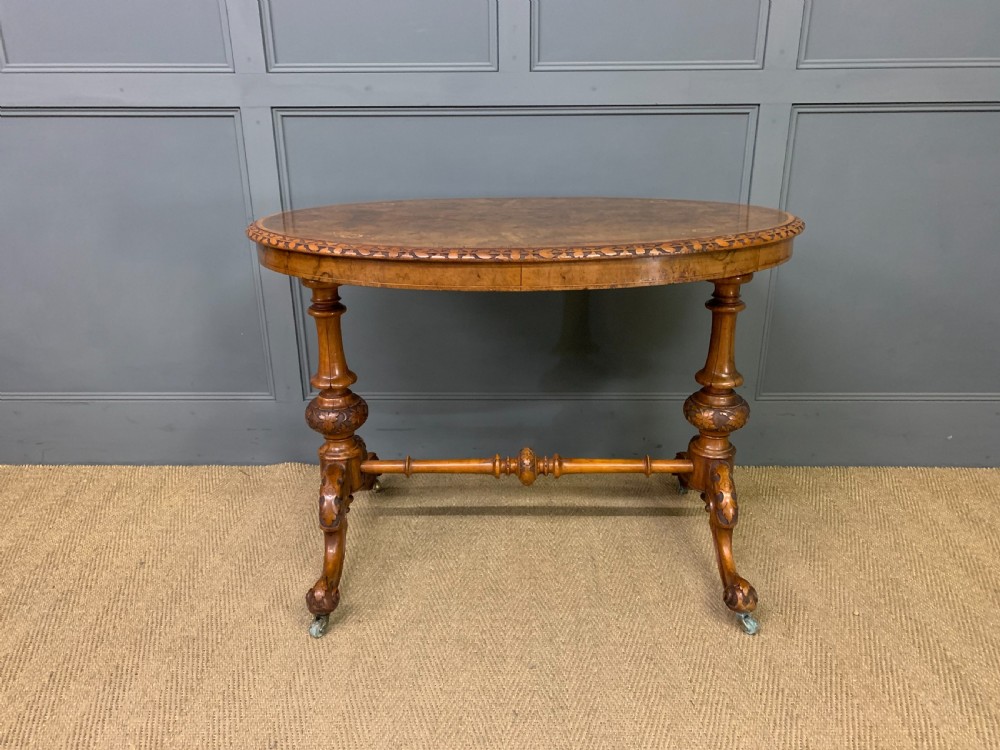 Victorian Inlaid Burr Walnut Stretcher Table View III