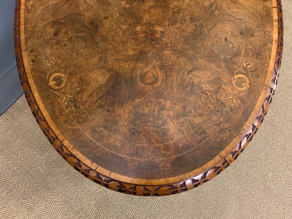 Victorian Inlaid Burr Walnut Stretcher Table View XII