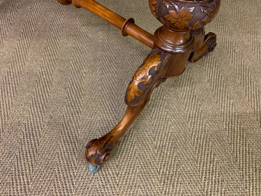 Victorian Inlaid Burr Walnut Stretcher Table View XIV