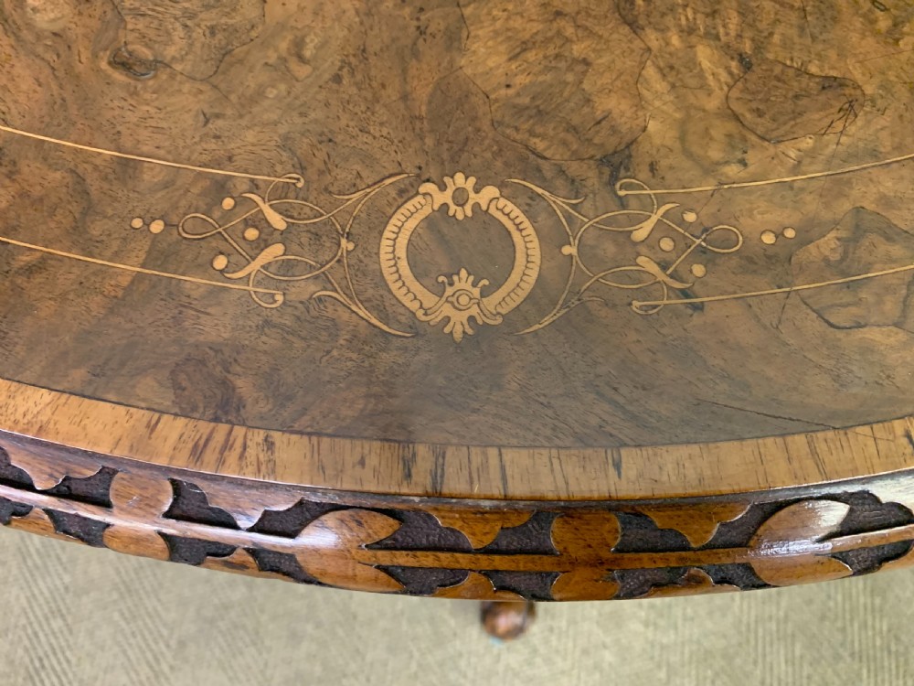 Victorian Inlaid Burr Walnut Stretcher Table View XV