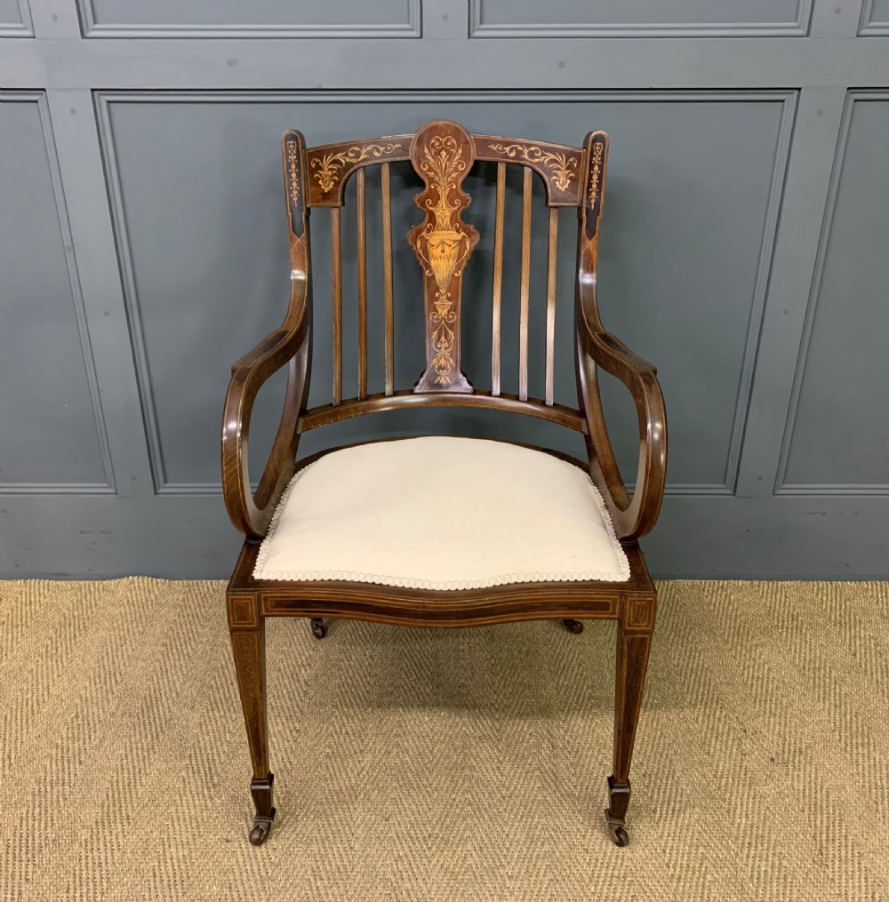 Late 19th Century Inlaid Mahogany Armchair