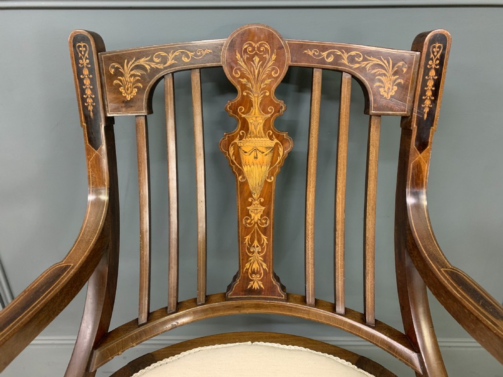 Late 19th Century Inlaid Mahogany Armchair View III