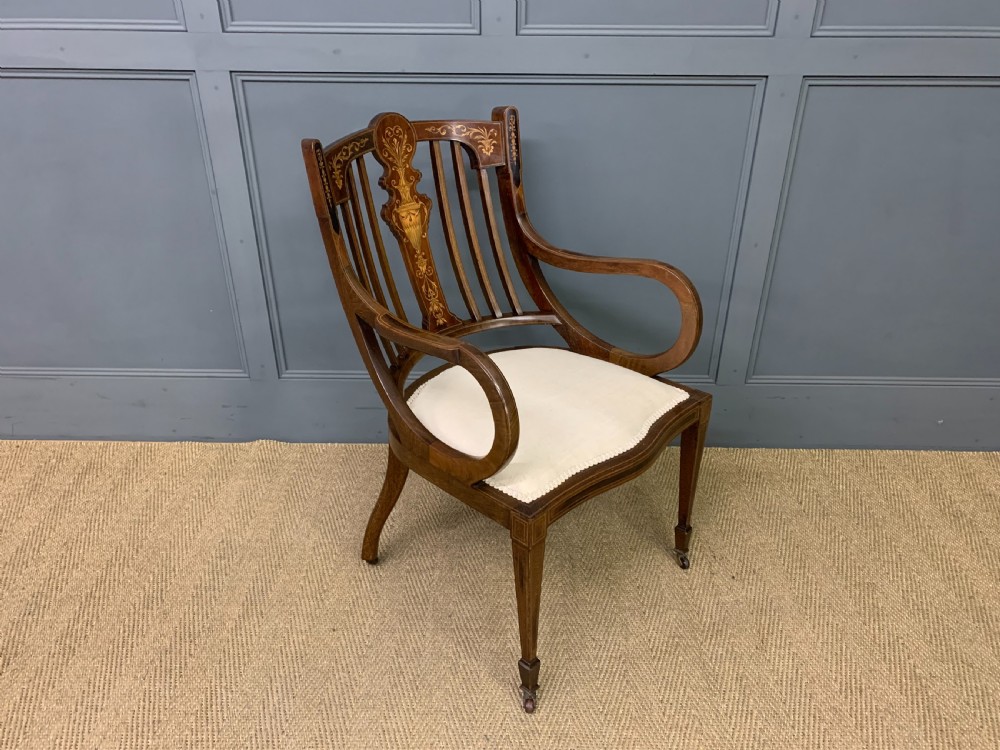 Late 19th Century Inlaid Mahogany Armchair View VI