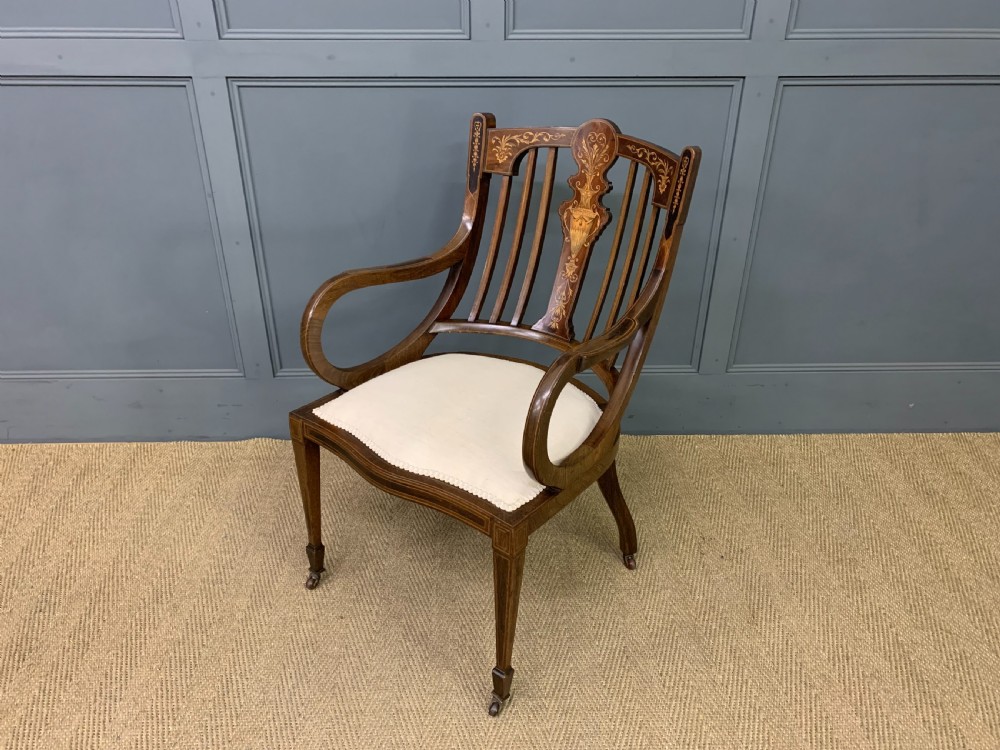 Late 19th Century Inlaid Mahogany Armchair View X