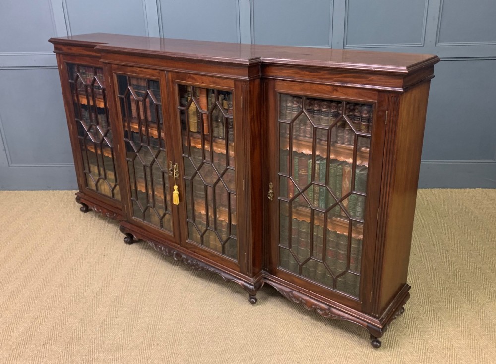 Victorian Mahogany Long Breakfront Bookcase