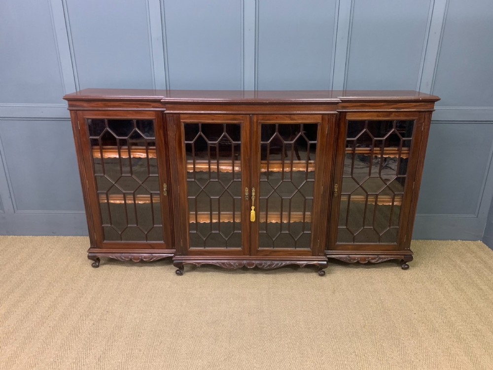 Victorian Mahogany Long Breakfront Bookcase View II