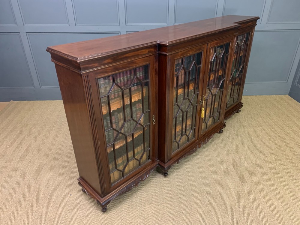 Victorian Mahogany Long Breakfront Bookcase View XII