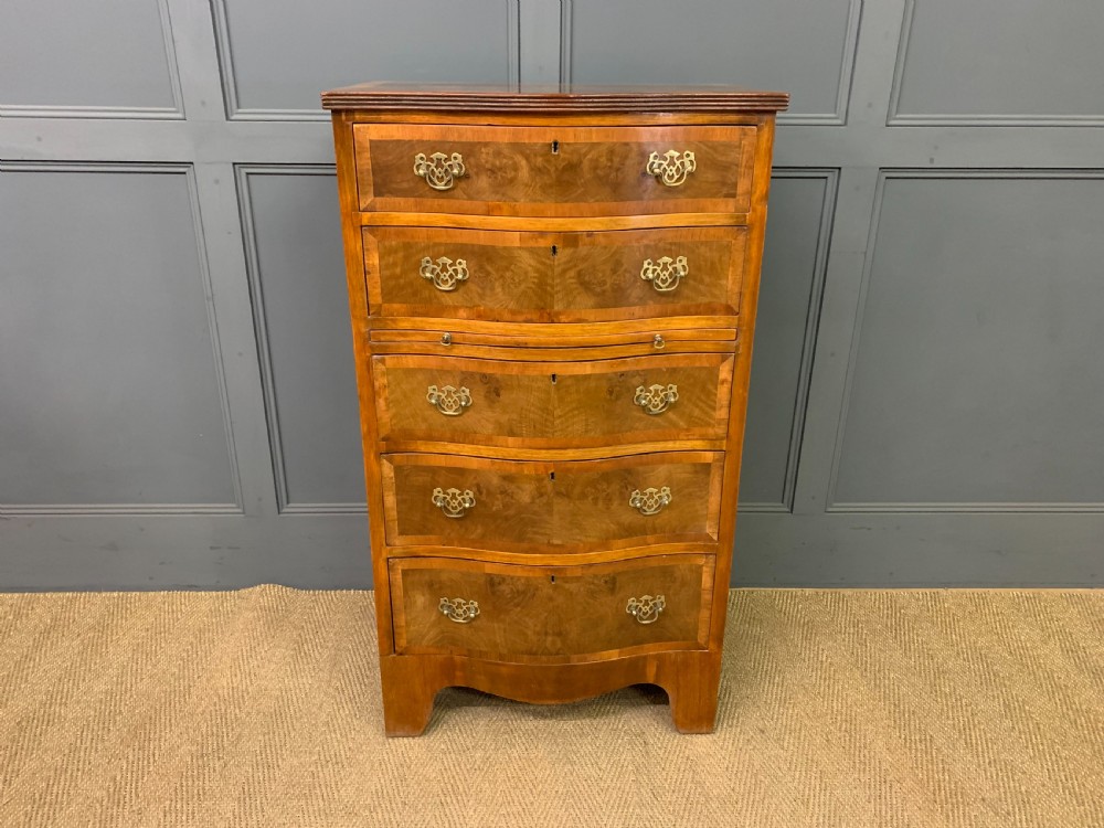 Burr Walnut Serpentine Chest of Drawers View II