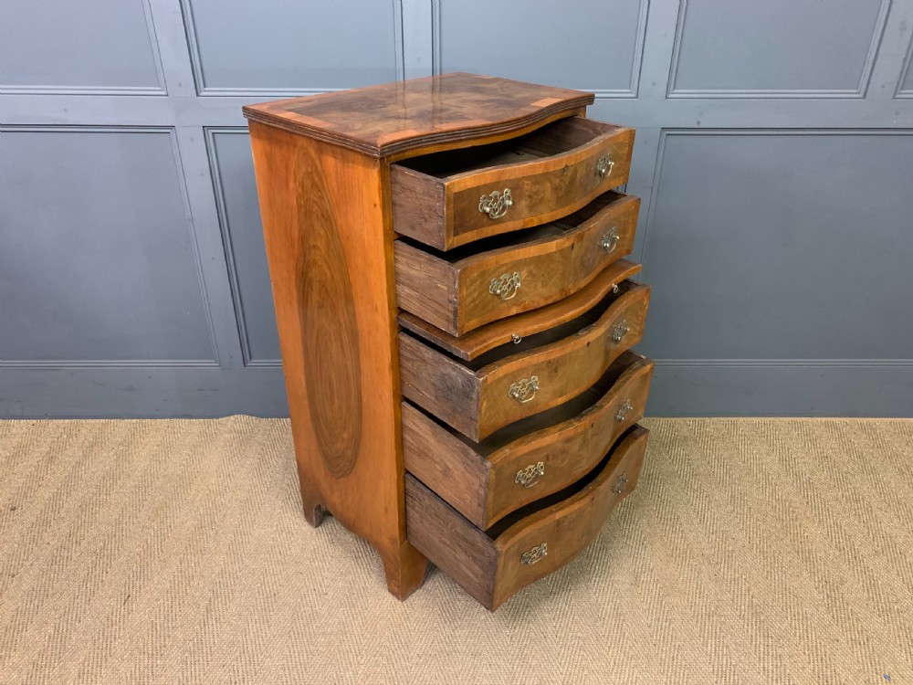 Burr Walnut Serpentine Chest of Drawers View X