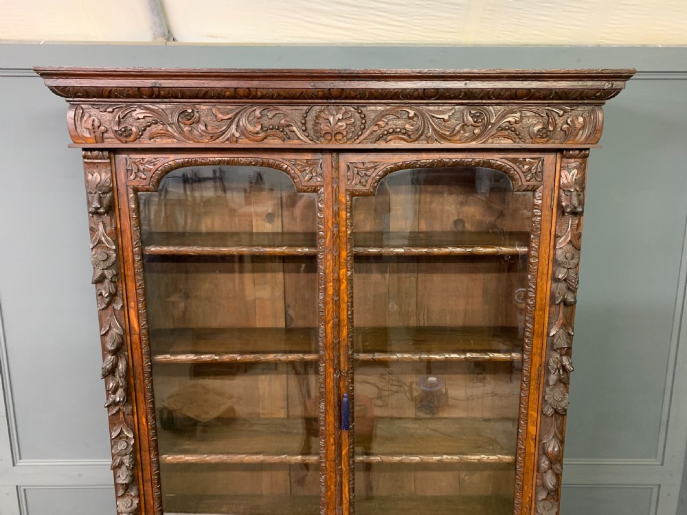 Imposing Carved Oak Bookcase View V