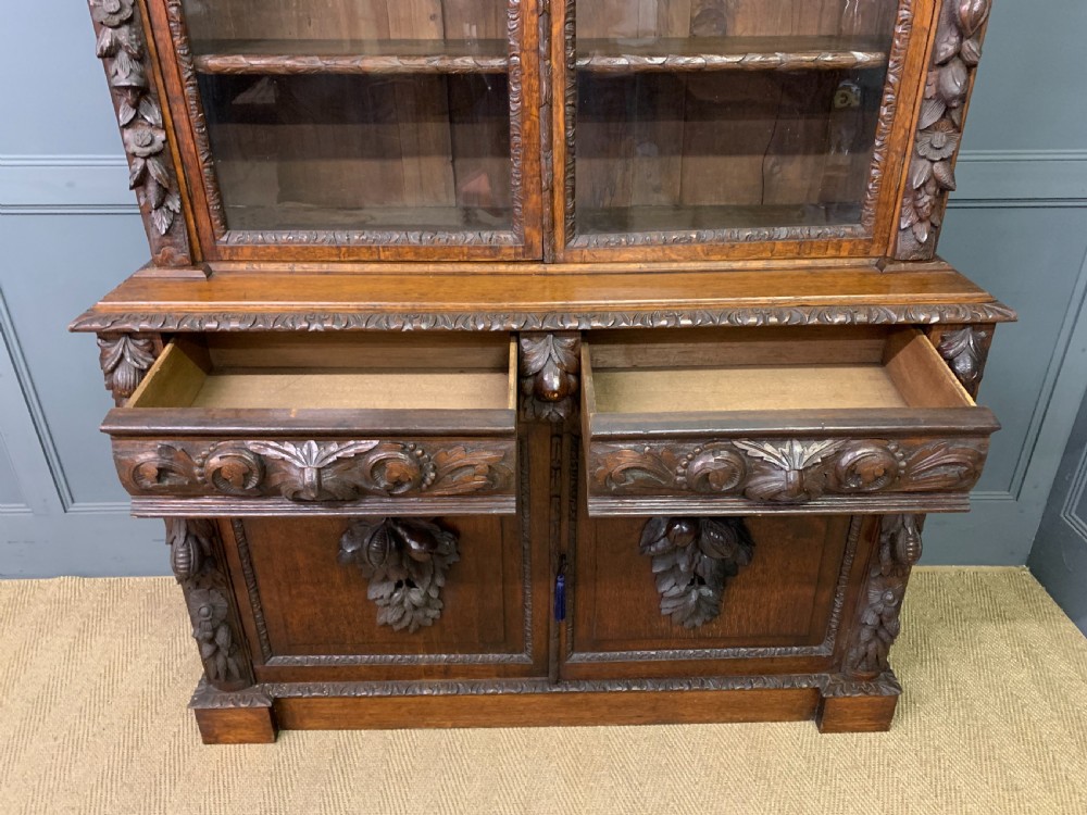 Imposing Carved Oak Bookcase View XI