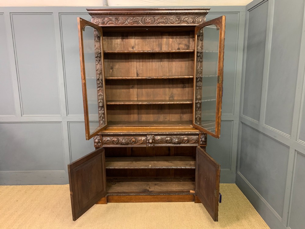 Imposing Carved Oak Bookcase View XIII