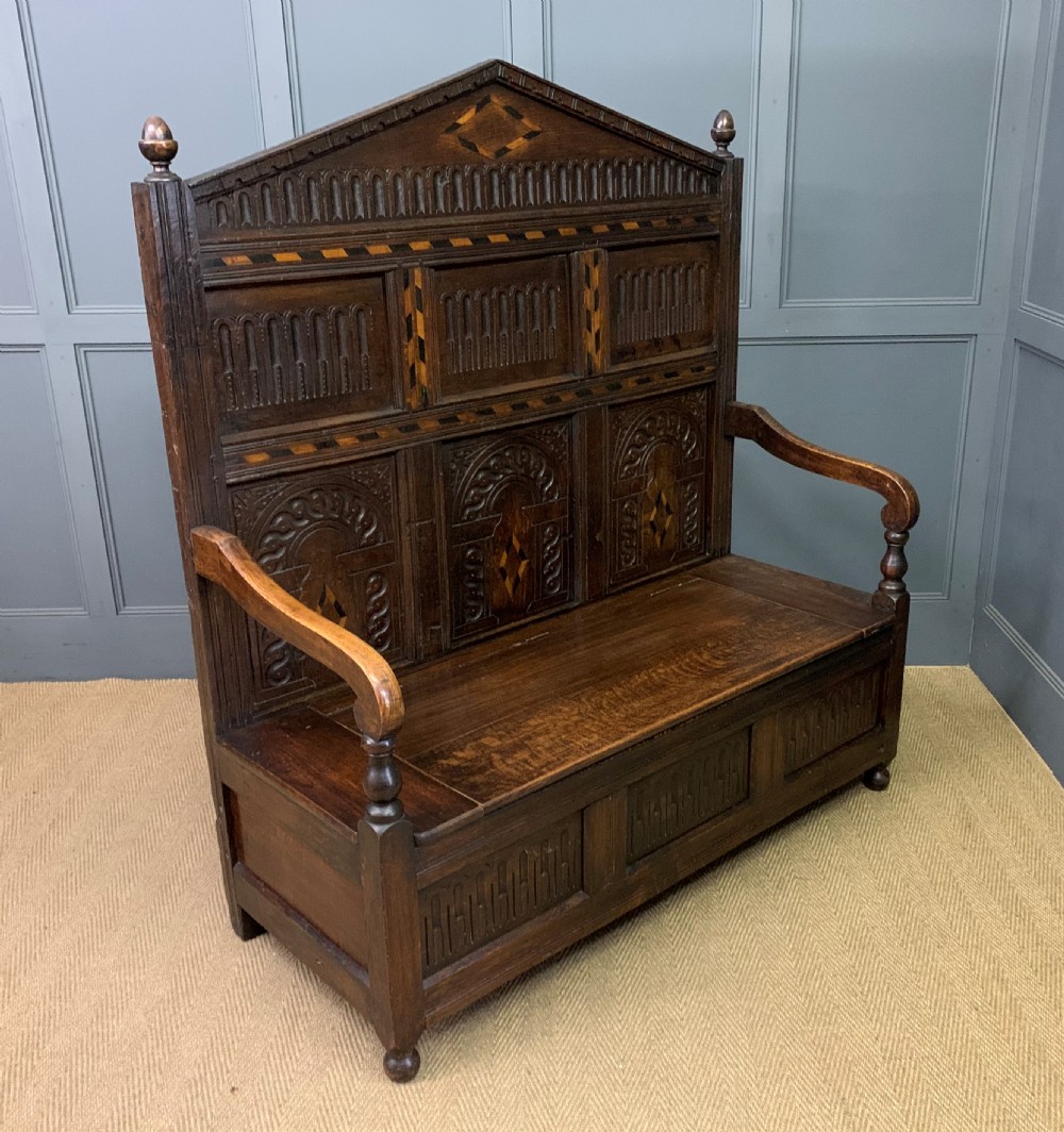 19th Century Oak High Back Settle View X