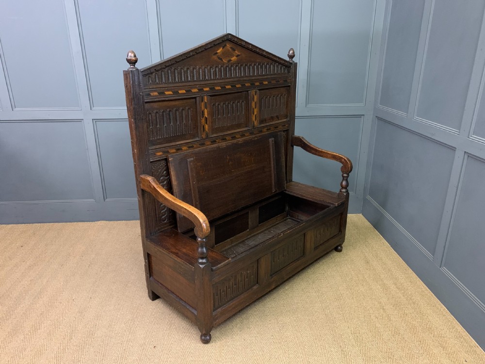 19th Century Oak High Back Settle View XII