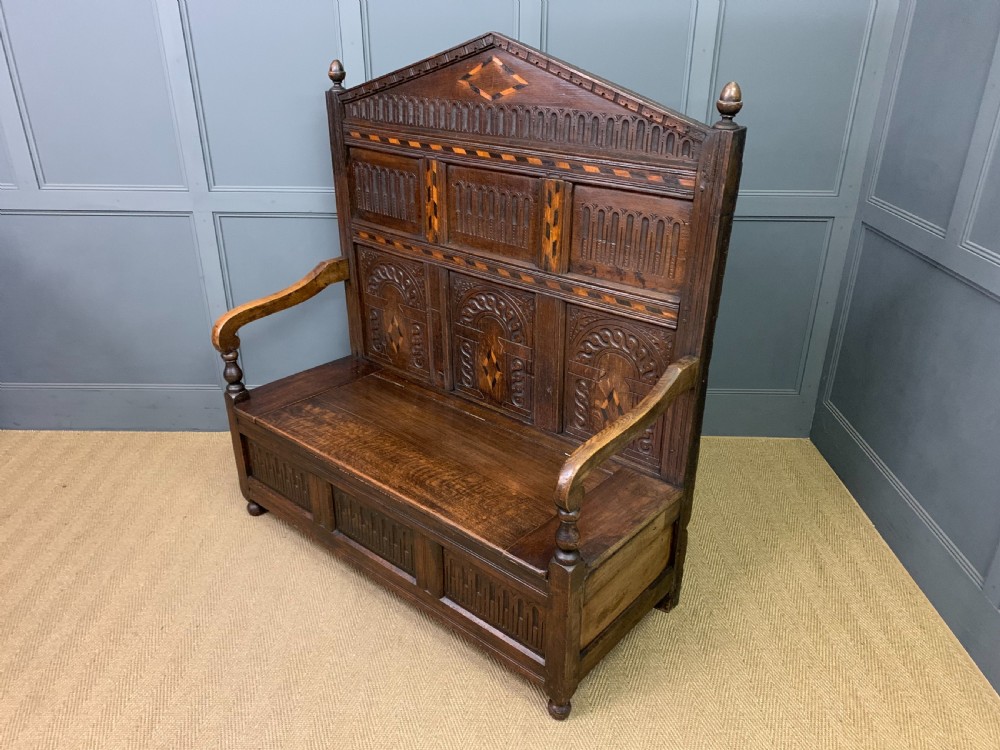 19th Century Oak High Back Settle View XIII