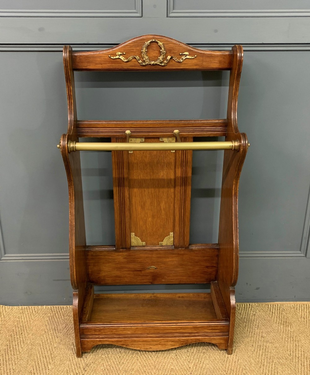 Shoolbred Oak and Brass Stick Stand
