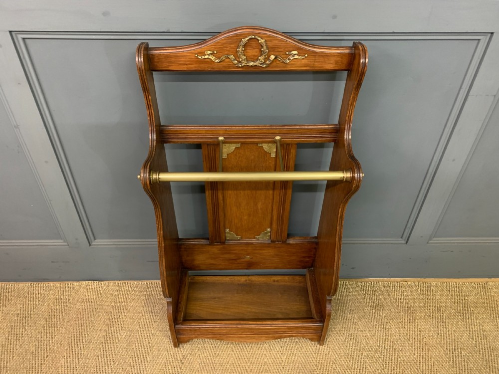 Shoolbred Oak and Brass Stick Stand View II