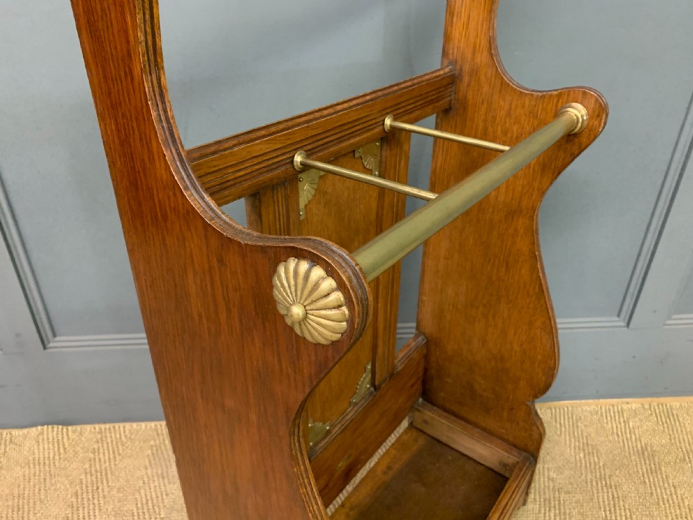 Shoolbred Oak and Brass Stick Stand View VII