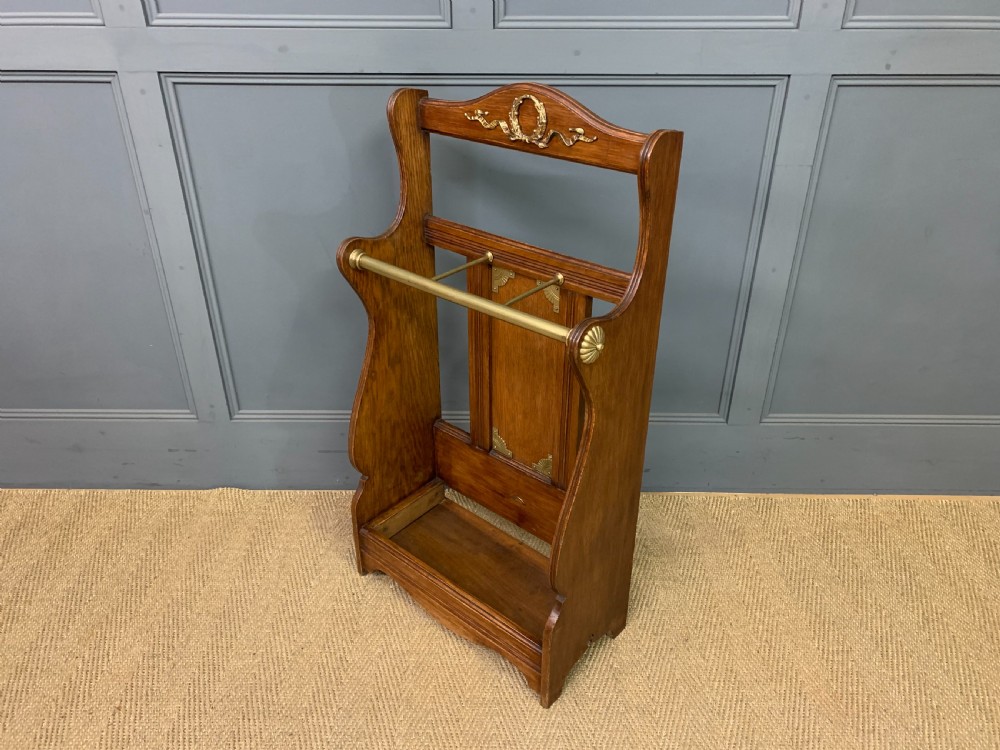 Shoolbred Oak and Brass Stick Stand View VIII