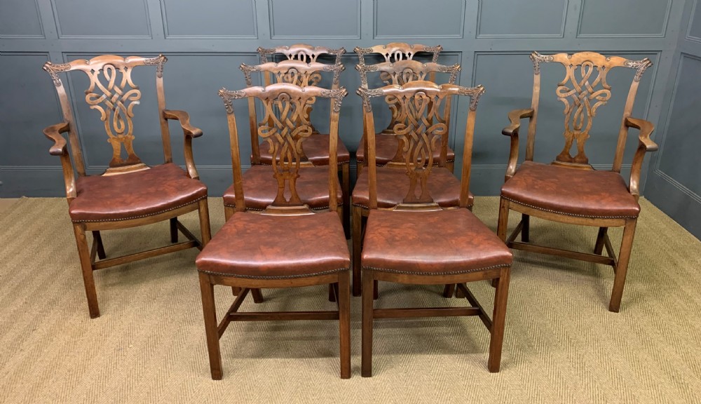 Set of 8 Mahogany Chippendale Style Dining Chairs
