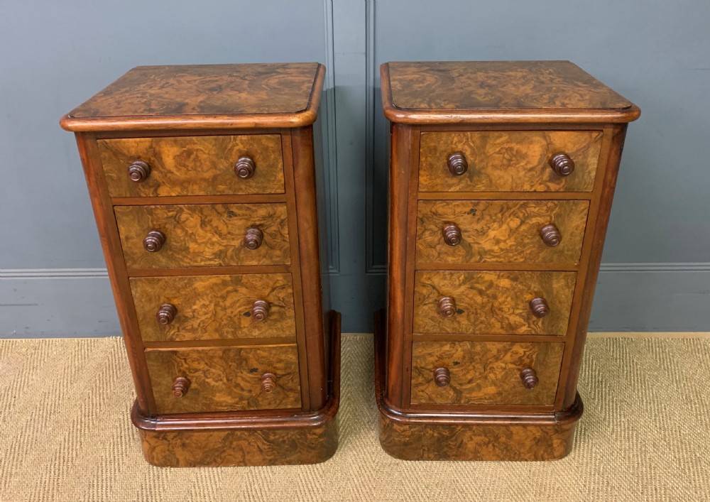 Pair of Victorian Burr Walnut Bedside Chests  View II