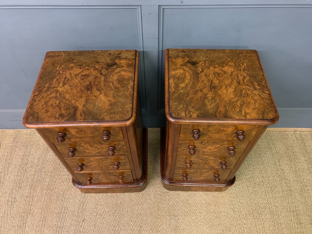 Pair of Victorian Burr Walnut Bedside Chests  View III