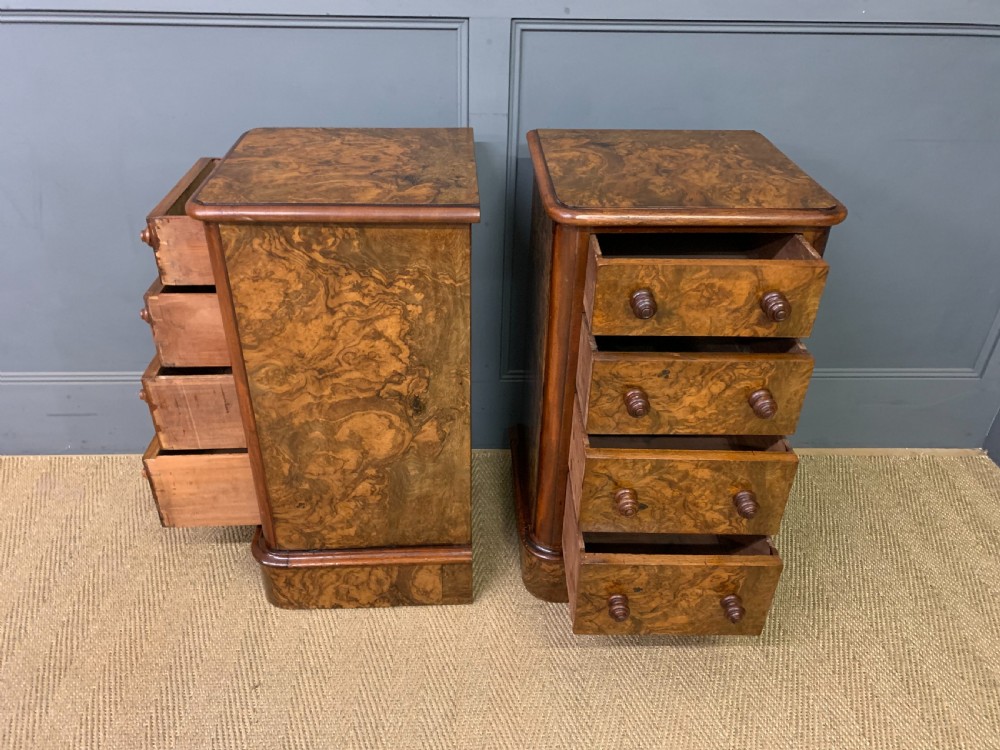 Pair of Victorian Burr Walnut Bedside Chests  View V