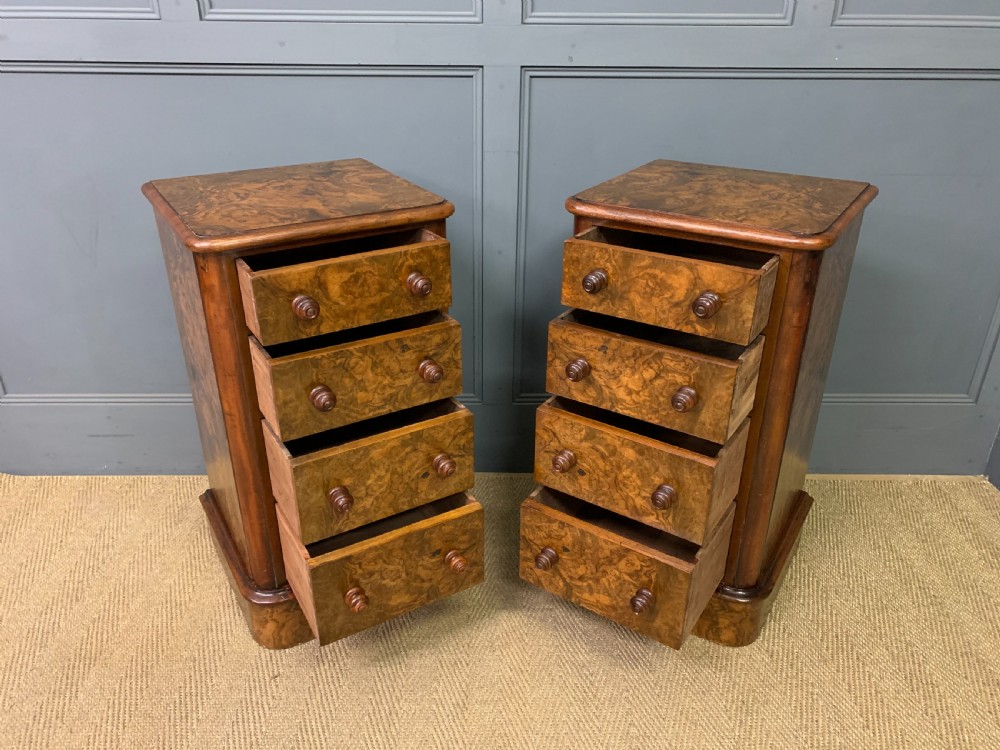 Pair of Victorian Burr Walnut Bedside Chests  View VI