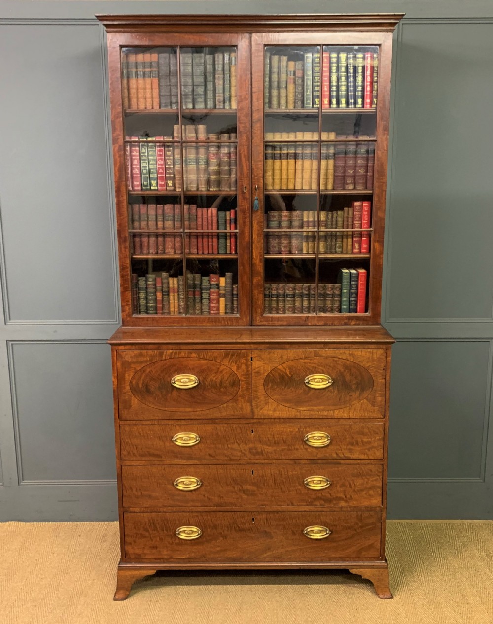 George III Mahogany Secretaire Bookcase