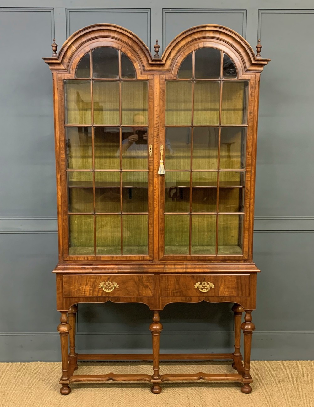 Burr Walnut Double Dome Topped Display Cabinet