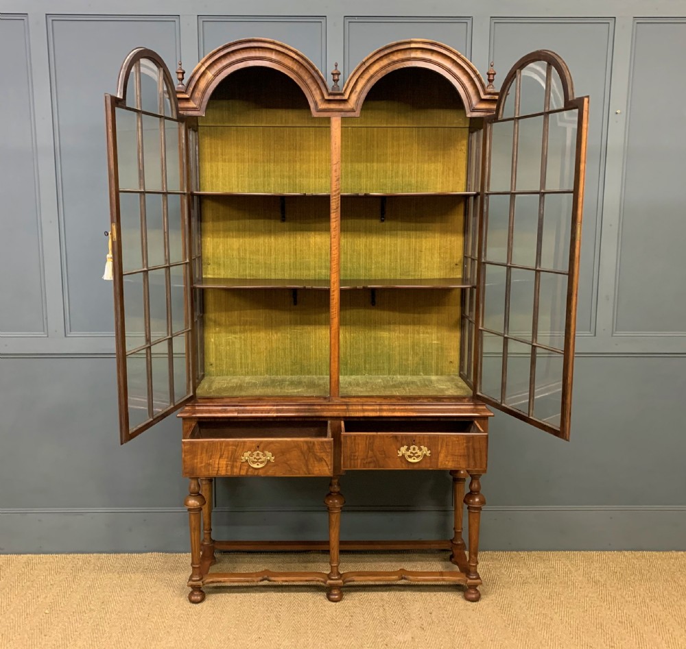 Burr Walnut Double Dome Topped Display Cabinet View VII