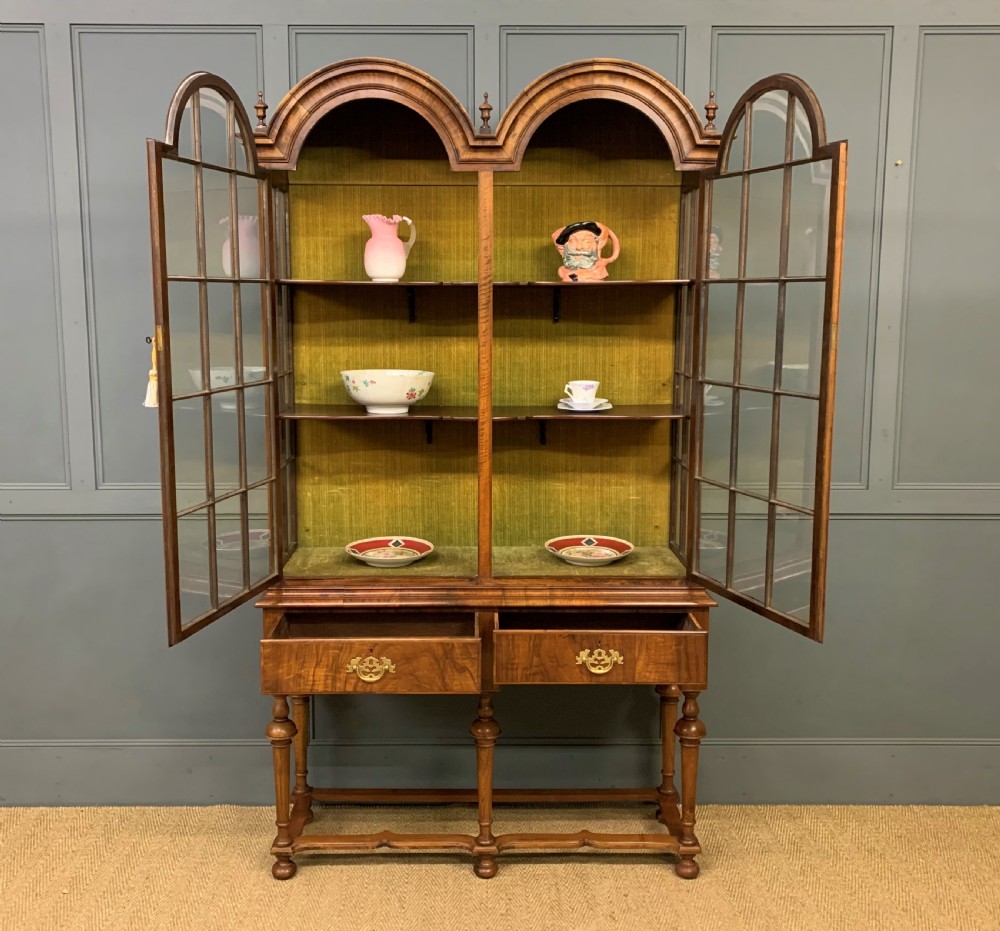 Burr Walnut Double Dome Topped Display Cabinet View IX