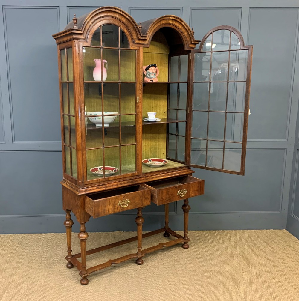 Burr Walnut Double Dome Topped Display Cabinet View XV