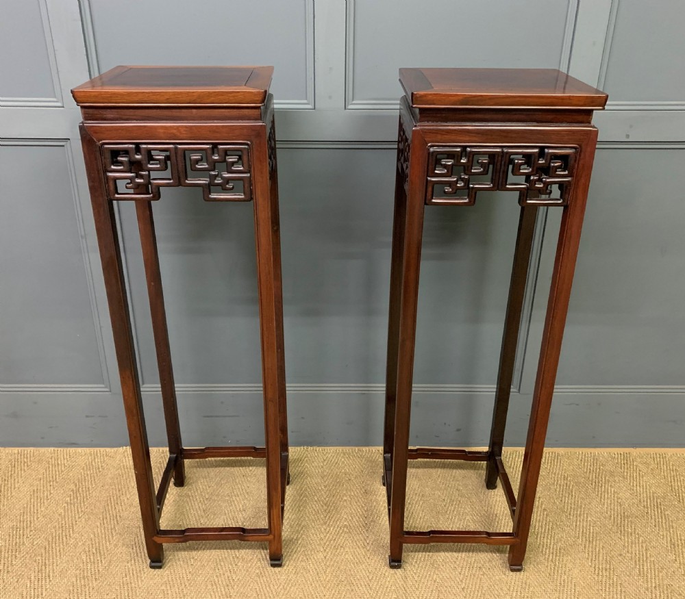 Tall Pair of Oriental Hardwood Stands