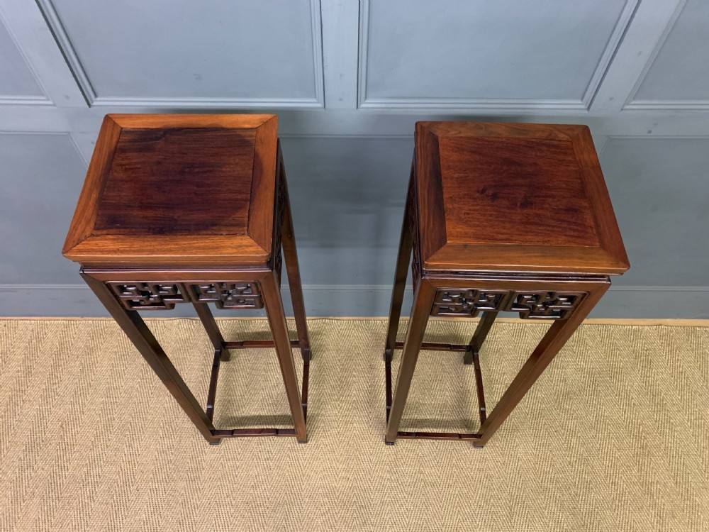 Tall Pair of Oriental Hardwood Stands View II