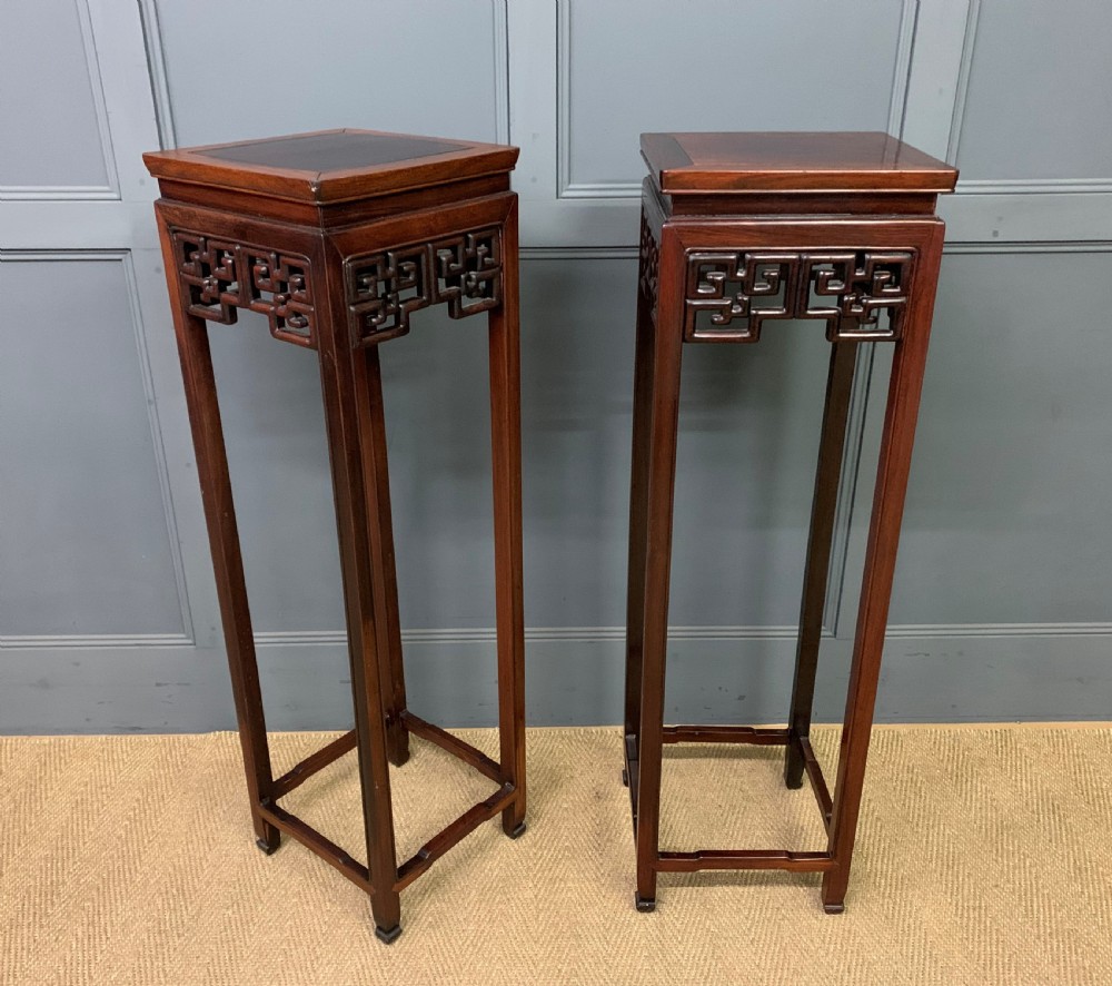 Tall Pair of Oriental Hardwood Stands View III