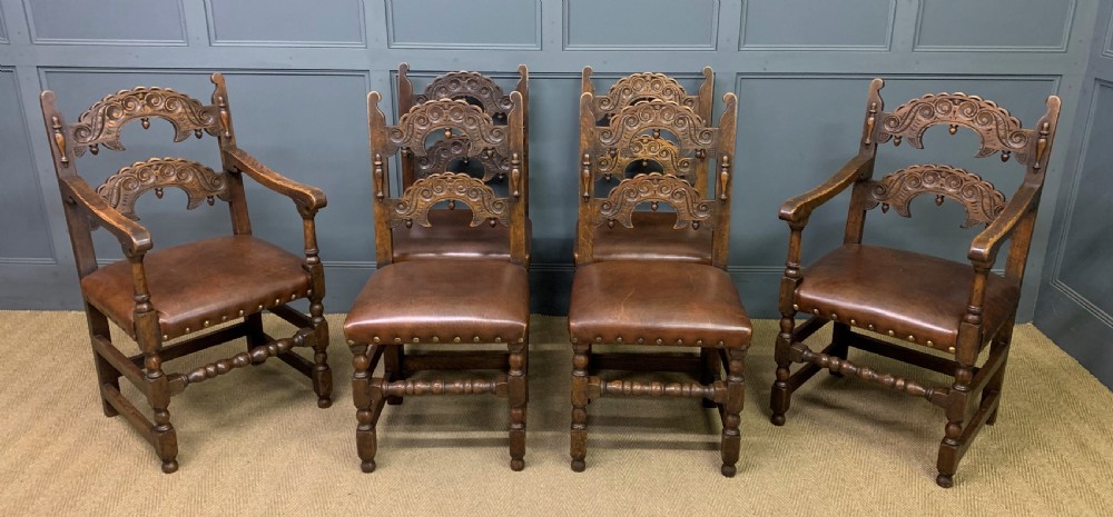 Set of 6 Oak Jacobean Style Chairs