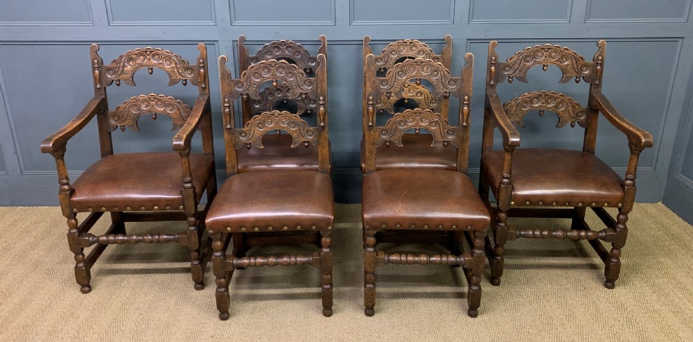 Set of 6 Oak Jacobean Style Chairs View II