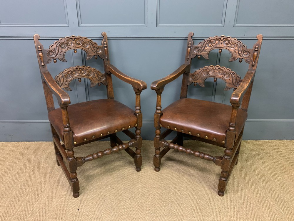 Set of 6 Oak Jacobean Style Chairs View IX