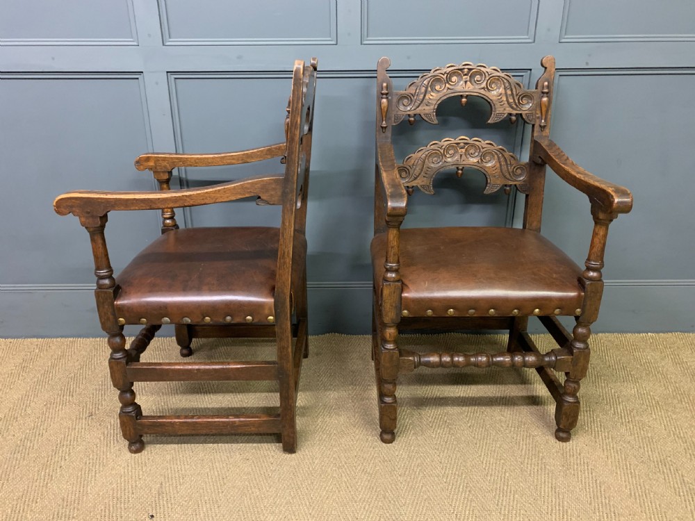 Set of 6 Oak Jacobean Style Chairs View X