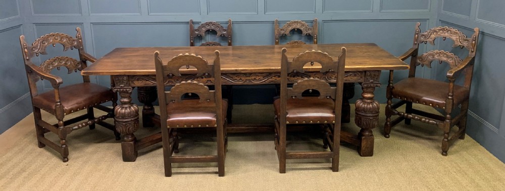 Long Jacobean Style Oak Refectory Table View VII