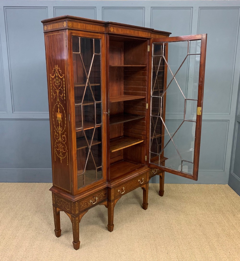 Large Inlaid Mahogany Display Bookcase View X