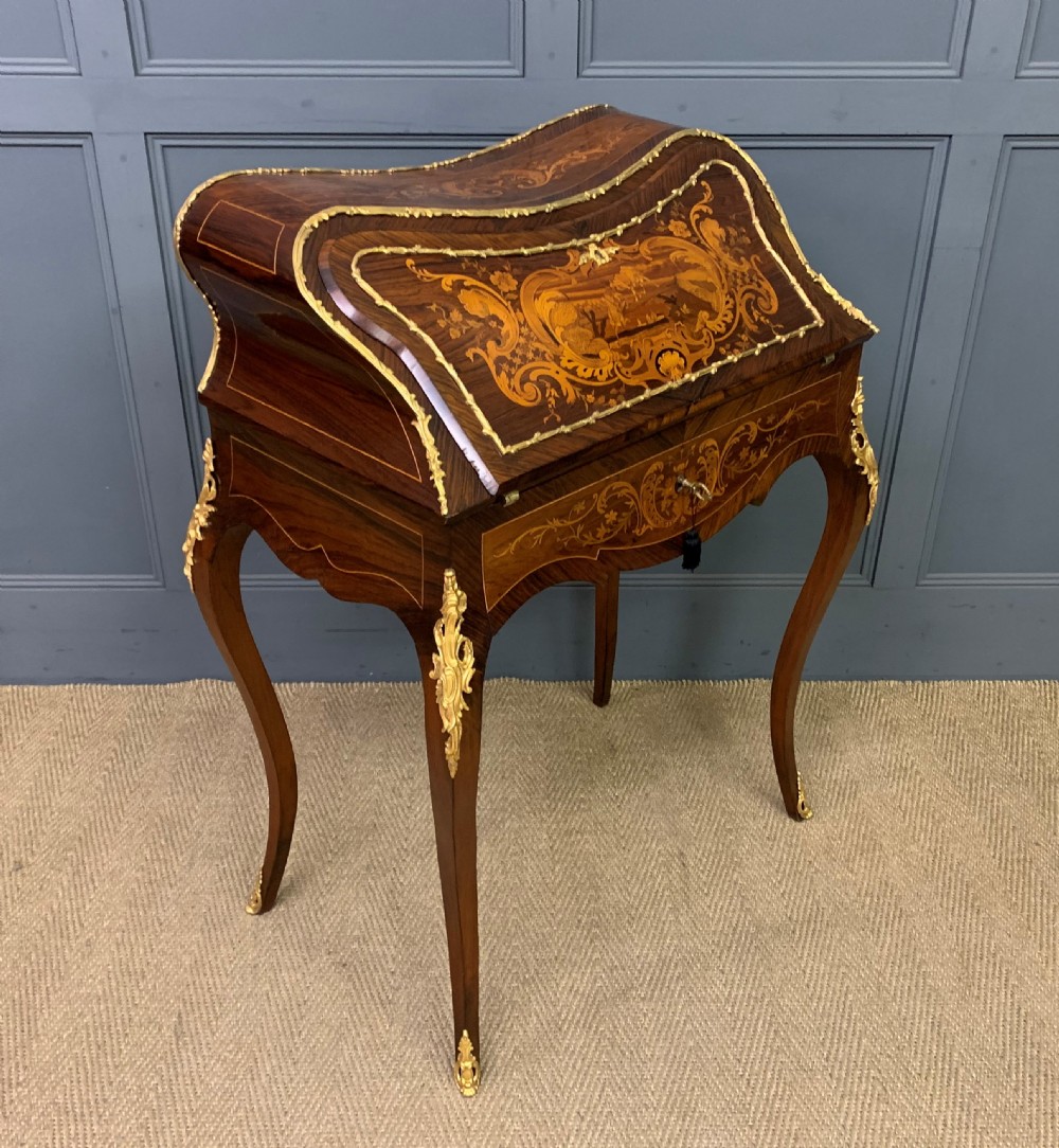 French Marquetry Rosewood Bombe Bureau