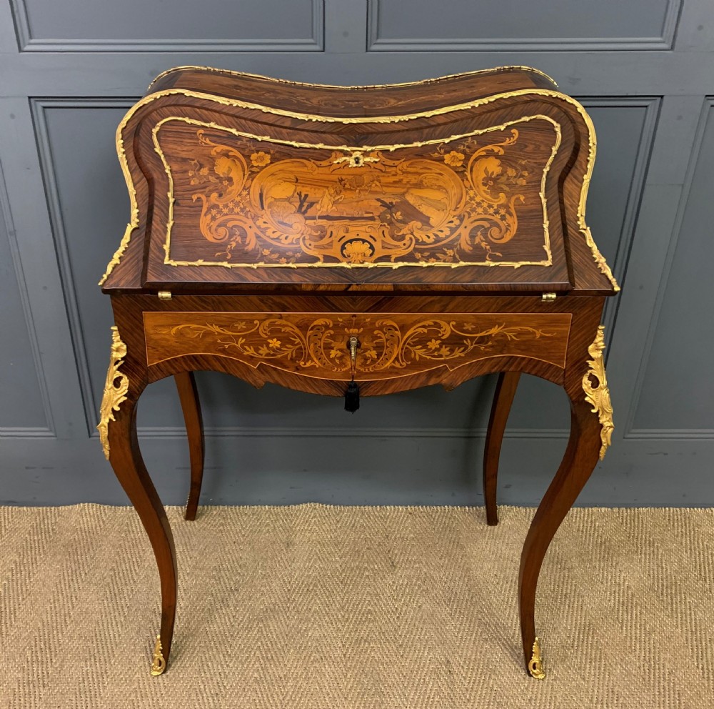 French Marquetry Rosewood Bombe Bureau View II