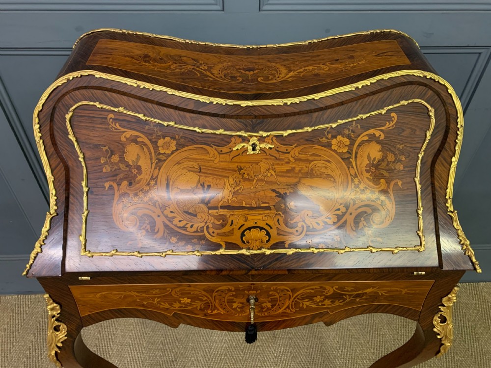 French Marquetry Rosewood Bombe Bureau View III