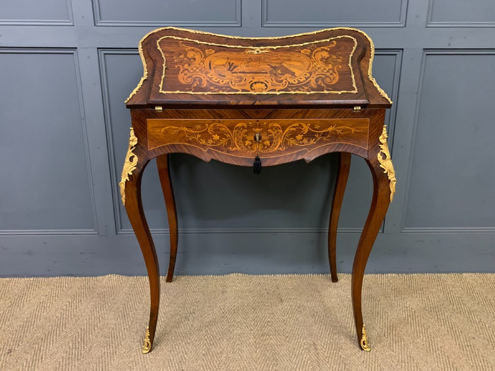 French Marquetry Rosewood Bombe Bureau View V