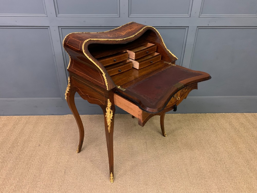 French Marquetry Rosewood Bombe Bureau View IX